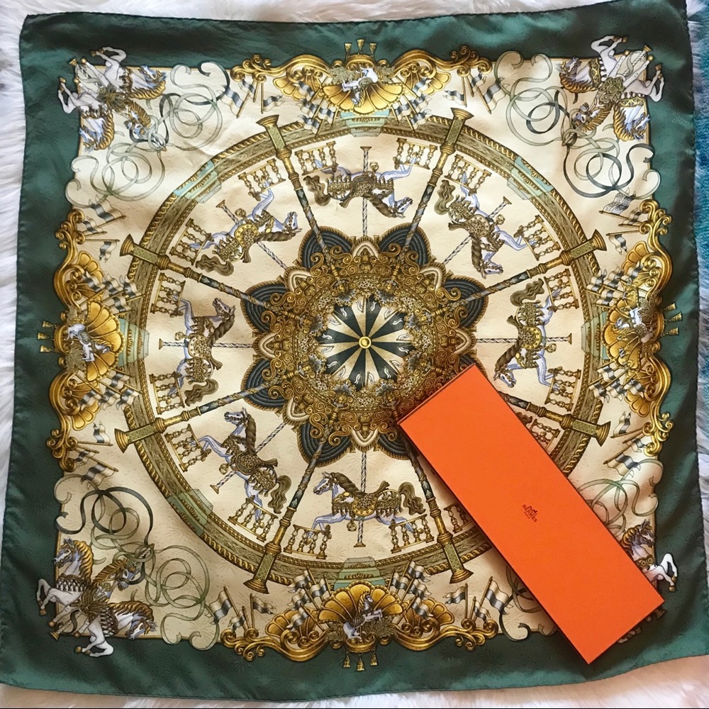 Authentic HERMES “Luna Park” Silk Damask Scarf - Picture 2 of 8